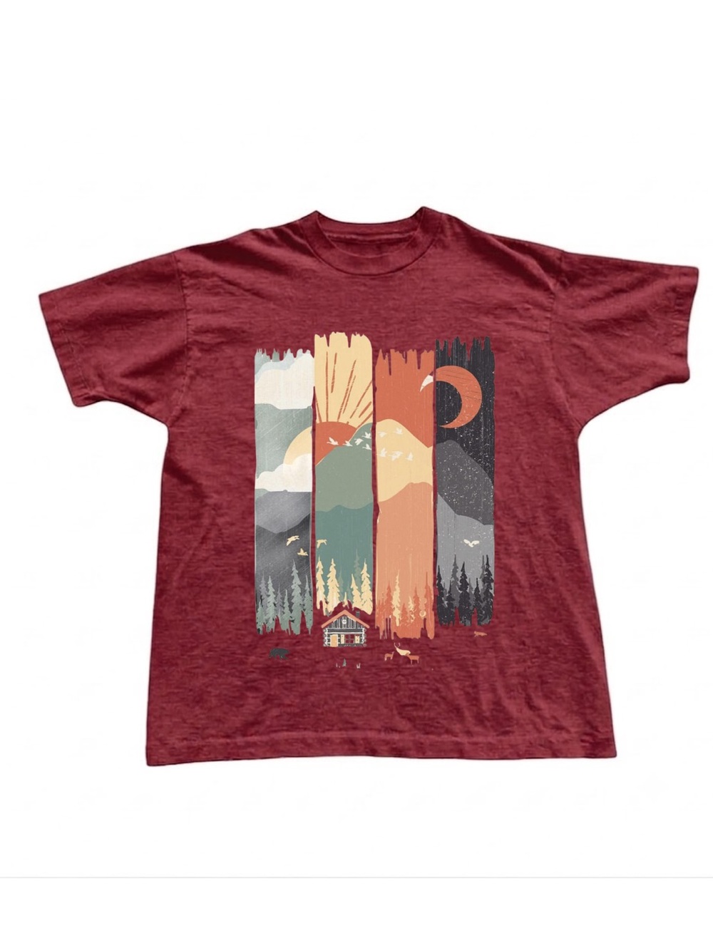 Gildan Maroon Cabin & Mountain Graphic Tee